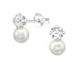 4mm Round 5mm Imitation Pearl - 925 Sterling Silver Stud Earrings with CZ SD51198
