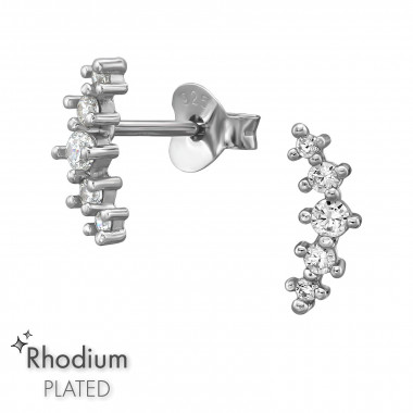 9mm Curve Rhodium Plated - 925 Sterling Silver Stud Earrings with CZ SD51202