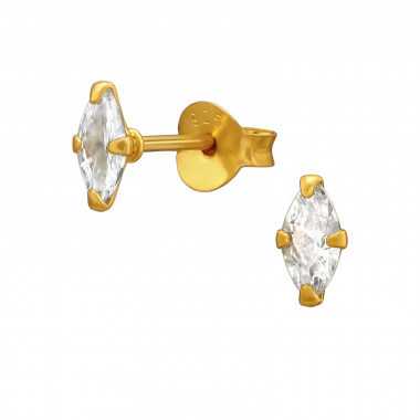 3X6Mm Marquise Gold Plated - 925 Sterling Silver Stud Earrings with CZ SD51225