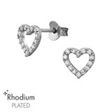 7.5Mm Open Heart - 925 Sterling Silver Stud Earrings with CZ SD51226