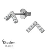 5mm V-Shape Rhodium Plated - 925 Sterling Silver Stud Earrings with CZ SD51227