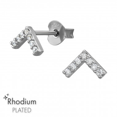 5mm V-Shape Rhodium Plated - 925 Sterling Silver Stud Earrings with CZ SD51227