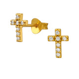 8.5Mm Cross Gold Plated - 925 Sterling Silver Stud Earrings with CZ SD51231