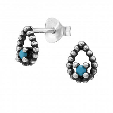 Beaded Teardrop - 925 Sterling Silver Stud Earrings with CZ SD51382