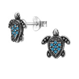 Sea Turtle - 925 Sterling Silver Stud Earrings with CZ SD51383