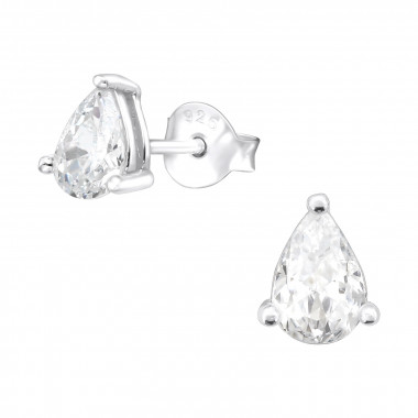 Tear Drop - 925 Sterling Silver Stud Earrings with CZ SD5585