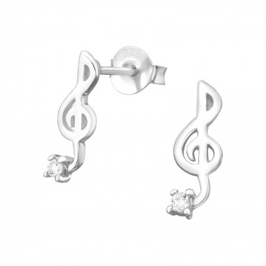 Music Note - 925 Sterling Silver Stud Earrings with CZ SD7059