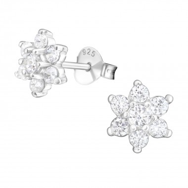 Snowflake - 925 Sterling Silver Stud Earrings with CZ SD7876