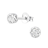 Round - 925 Sterling Silver Stud Earrings with CZ SD8084
