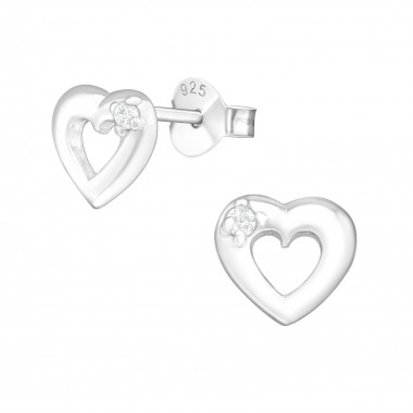 Heart - 925 Sterling Silver Stud Earrings with CZ SD8092