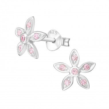 Flower - 925 Sterling Silver Stud Earrings with CZ SD8094