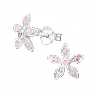 Flower - 925 Sterling Silver Stud Earrings with CZ SD8094