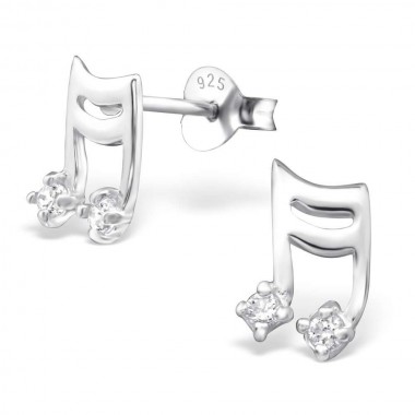 Music Note - 925 Sterling Silver Stud Earrings with CZ SD895