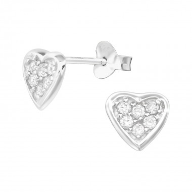 Heart - 925 Sterling Silver Stud Earrings with CZ SD896
