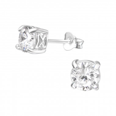Round - 925 Sterling Silver Stud Earrings with CZ SD9470