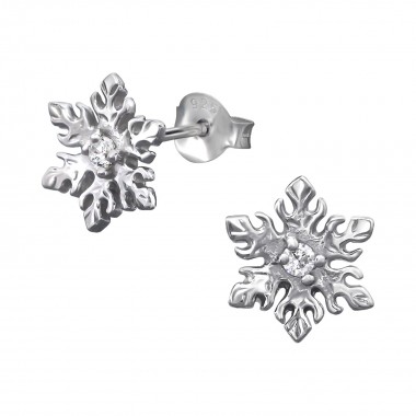 Snowflake - 925 Sterling Silver Stud Earrings with CZ SD9794