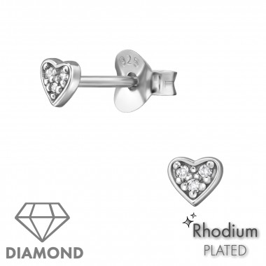 Heart - 925 Sterling Silver Diamond Ear Studs SD49858