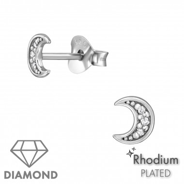 Moon - 925 Sterling Silver Diamond Ear Studs SD49860