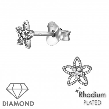 Flower - 925 Sterling Silver Diamond Ear Studs SD49862