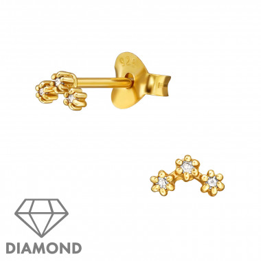 Flower - 925 Sterling Silver Diamond Ear Studs SD49865