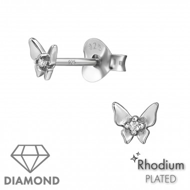 Butterfly - 925 Sterling Silver Diamond Ear Studs SD49868