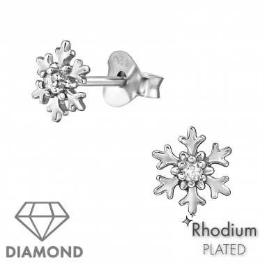 Snowflake - 925 Sterling Silver Diamond Ear Studs SD49874