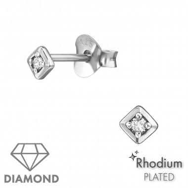 3mm Square - 925 Sterling Silver Diamond Ear Studs SD49878