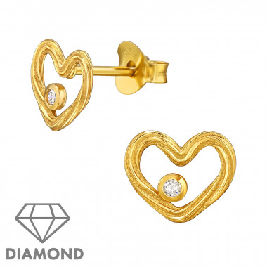 Heart - 925 Sterling Silver Diamond Ear Studs SD49881
