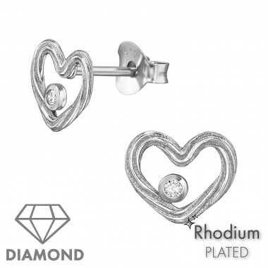 Heart - 925 Sterling Silver Diamond Ear Studs SD49882