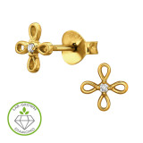 Four Heart Petal Flower Gold Plated - 925 Sterling Silver Diamond Ear Studs SD51300