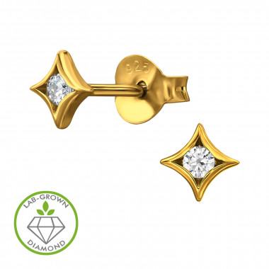 Starburst Gold Plated - 925 Sterling Silver Diamond Ear Studs SD51302