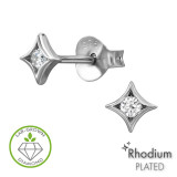 Starburst Rhodium Plated - 925 Sterling Silver Diamond Ear Studs SD51303