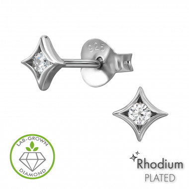 Starburst Rhodium Plated - 925 Sterling Silver Diamond Ear Studs SD51303