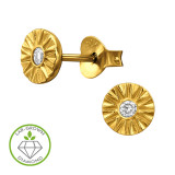 Sun Coin Gold Plated - 925 Sterling Silver Diamond Ear Studs SD51304