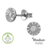 Sun Coin Rhodium Plated - 925 Sterling Silver Diamond Ear Studs SD51305