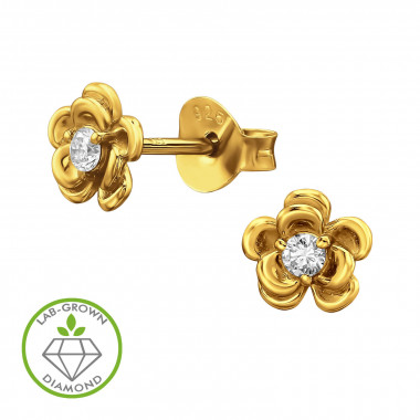 Five Petal Blossom Gold Plated - 925 Sterling Silver Diamond Ear Studs SD51306