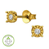Sunburst Disc Gold Plated - 925 Sterling Silver Diamond Ear Studs SD51308