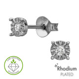 Sunburst Disc Rhodium Plated - 925 Sterling Silver Diamond Ear Studs SD51309
