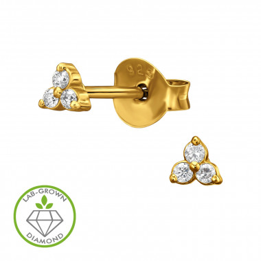 Triangular Cluster Gold Plated - 925 Sterling Silver Diamond Ear Studs SD51310