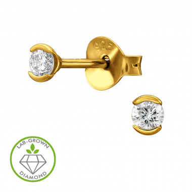 Round 2 Prong Gold Plated - 925 Sterling Silver Diamond Ear Studs SD51312