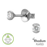 Round 2 Prong Rhodium Plated - 925 Sterling Silver Diamond Ear Studs SD51313