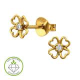 Heart Clover Gold Plated - 925 Sterling Silver Diamond Ear Studs SD51314