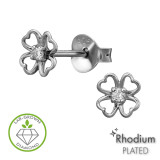 Heart Clover Rhodium Plated - 925 Sterling Silver Diamond Ear Studs SD51315