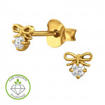 Bow Topped Gold Plated - 925 Sterling Silver Diamond Ear Studs SD51316