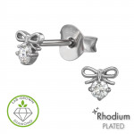 Bow Topped Rhodium Plated - 925 Sterling Silver Diamond Ear Studs SD51317 Bow Topped Rhodium Plated - 925 Sterling Silver Diamond Ear Studs SD51317