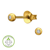 3mm Ball Gold Plated - 925 Sterling Silver Diamond Ear Studs SD51318