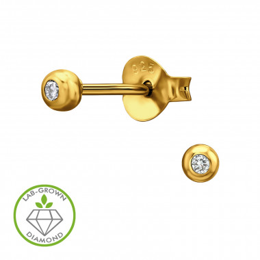 3mm Ball Gold Plated - 925 Sterling Silver Diamond Ear Studs SD51318