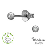 3mm Ball Rhodium Plated - 925 Sterling Silver Diamond Ear Studs SD51319