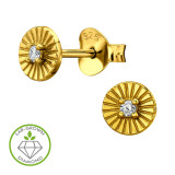 5mm Sunburst Pattern Gold Plated - 925 Sterling Silver Diamond Ear Studs SD51320