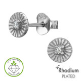 5mm Sunburst Pattern Rhodium Plated - 925 Sterling Silver Diamond Ear Studs SD51321